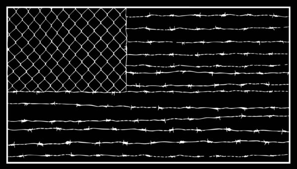 Chain Link and Barbed Wire American Flag Banner