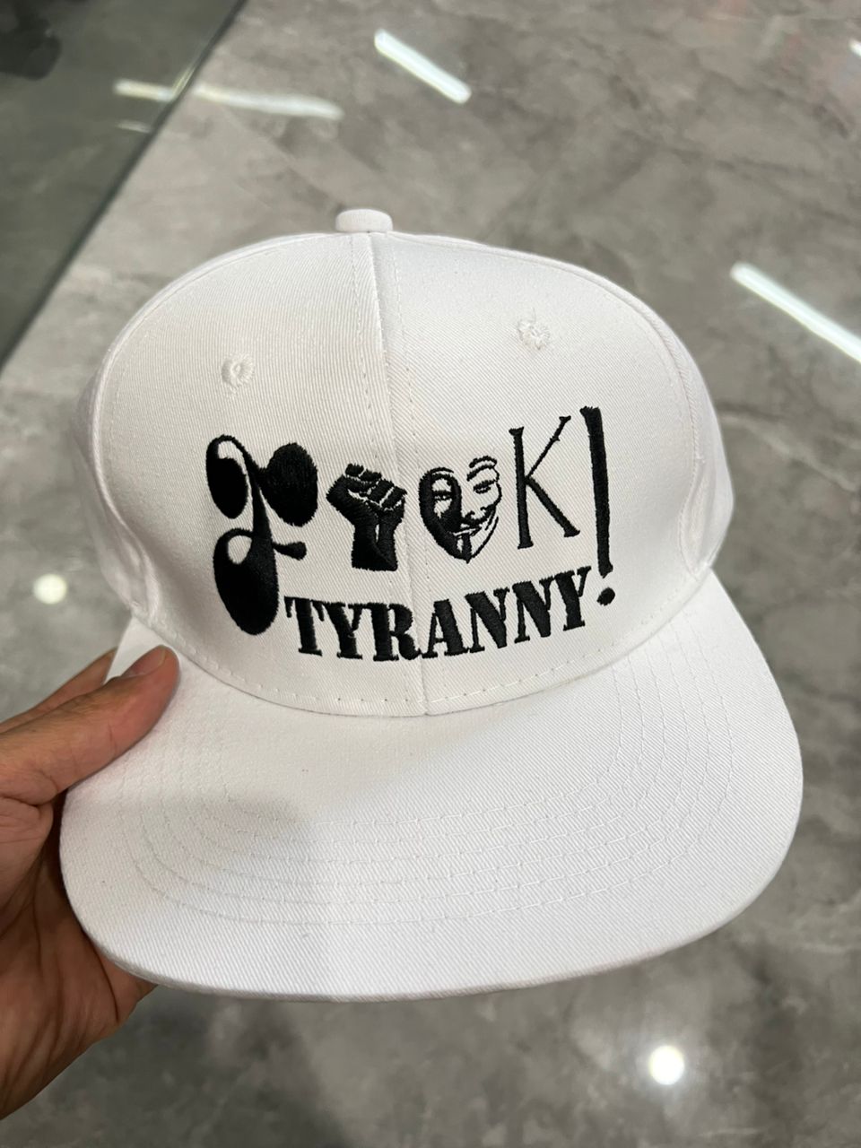 F*ck Tyranny White Embroidered Flat-bill Snapback Baseball Hat